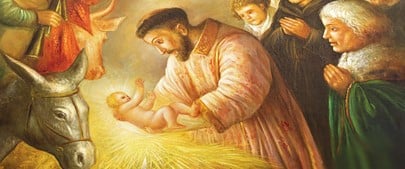 Painting of St. Francis with Baby Jesus - Nativity Scene